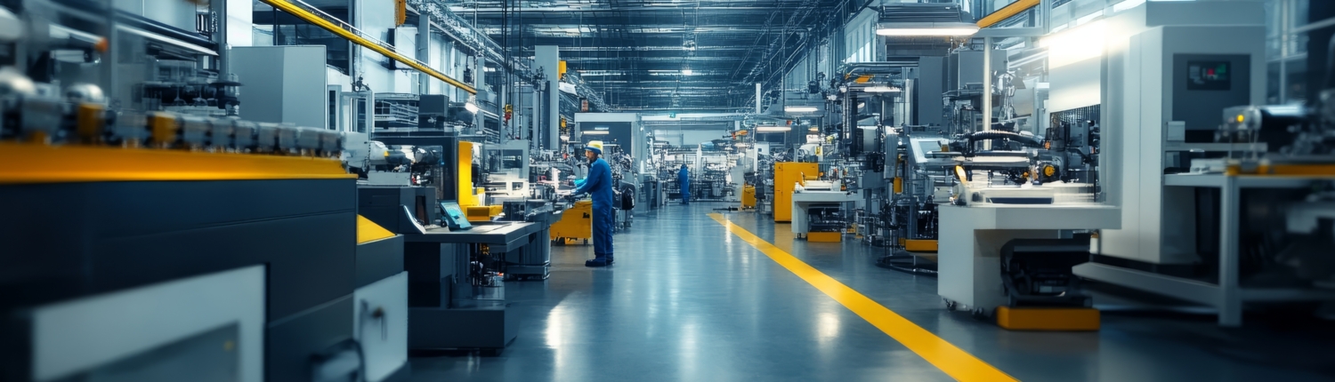 Modern Industrial Manufacturing Facility with Workers Operating Machinery